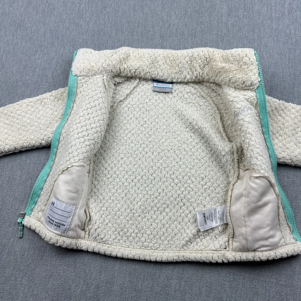 Columbia Kids Jacket XXS 4-5 Ivory Fireside Sherpa Fuzzy Soft Fleece Full Zip